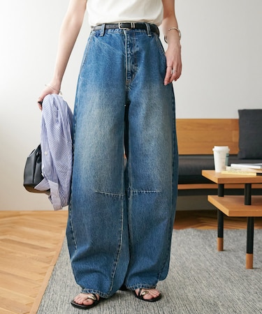 ビンテージ加工デニムカーブパンツ