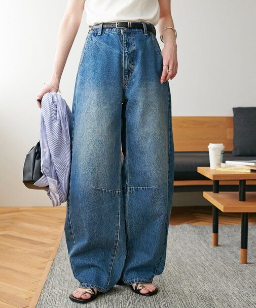 ビンテージ加工デニムカーブパンツ