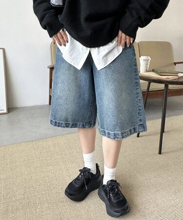 ビンテージ加工デニムハーフパンツ