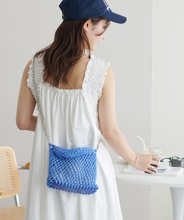 チェーン付きマクラメミニバッグ