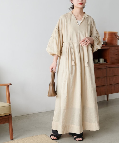 オケージョン】フェザーフラワー袖バルーンワンピース《前後2WAY