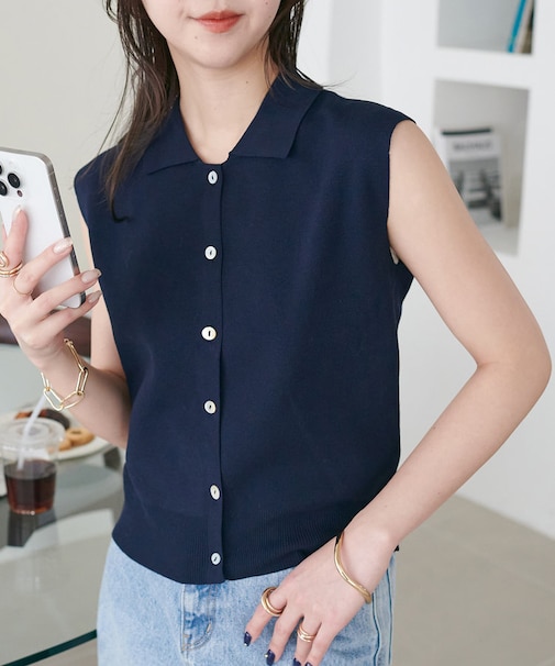 サラモチ衿付き前開きノースリーブ《WEB限定カラーあり》