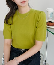 ミニブークレ肩ギャザー半袖プルオーバー