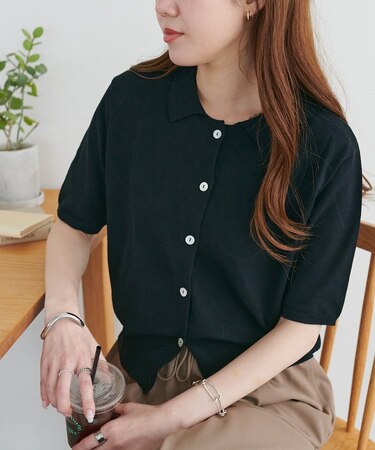 サラモチ衿付き半袖カーディガン《WEB限定カラーあり》