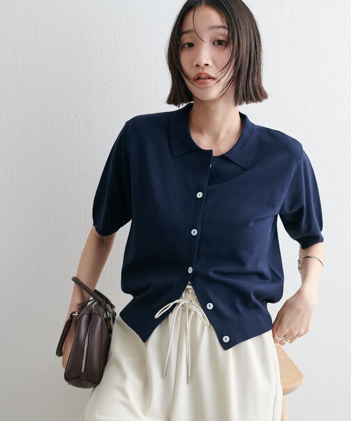 サラモチ衿付き半袖カーディガン《WEB限定カラーあり》