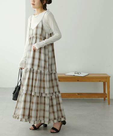 チェックティアードキャミワンピ