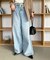 ロープベルトライトデニムワイドパンツ