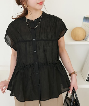 シアーペプラムブラウス