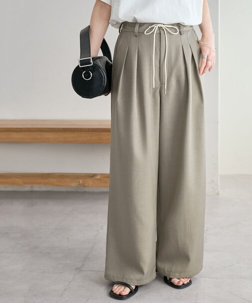 杢調デザインワイドパンツ