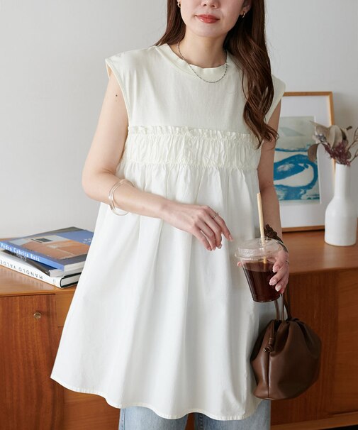 異素材切替ノースリチュニック