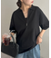 【ユニセックス】リネンタッチハーフジップ半袖ニット