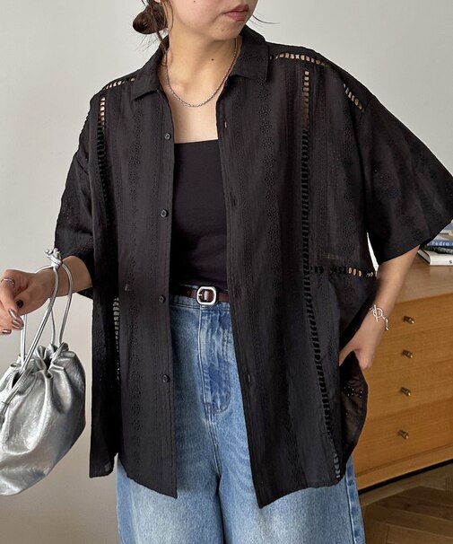 【ユニセックス】総レース開襟オーバーシャツ