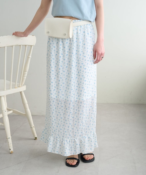 【umm.】小花柄フリルナロースカート