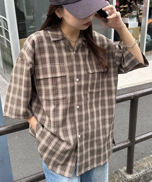 【ユニセックス】オンブレチェックオーバーシャツ