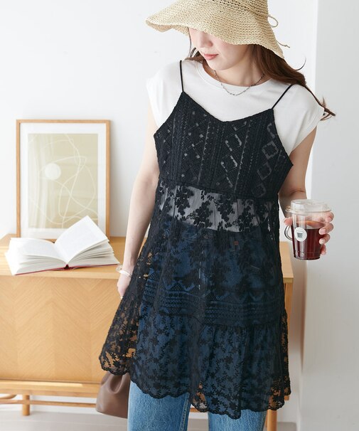 異素材レース使いミニワンピース