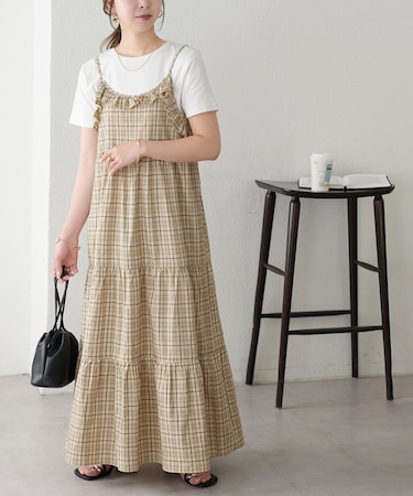 フリルチェックキャミワンピース