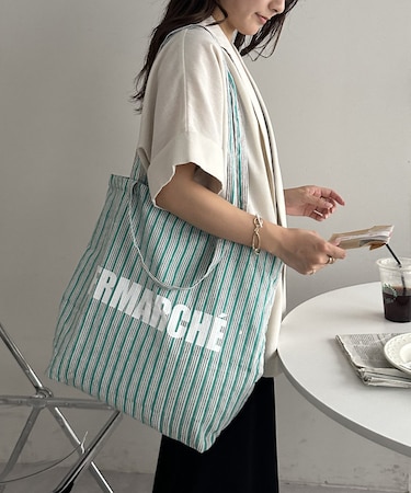 【ふるりマルシェ】ブロックプリントストライプトートバッグ