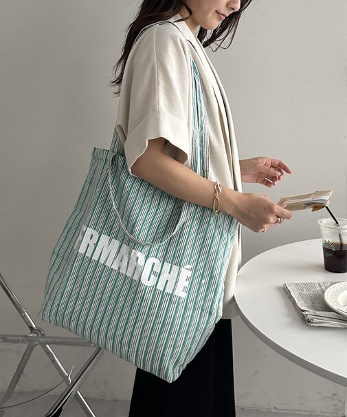 【ふるりマルシェ】ブロックプリントストライプトートバッグ