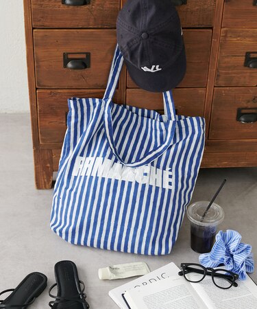 【ふるりマルシェ】ブロックプリントストライプトートバッグ