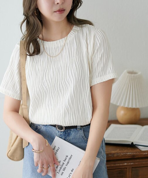 立体ジャガード5分袖