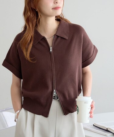 《新色追加!》衿付きWジップ半袖カーディガン