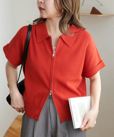 《新色追加!》衿付きWジップ半袖カーディガン