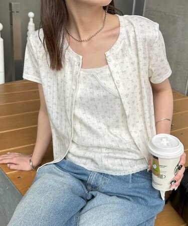 【umm.】小花柄パターンメッシュアンサンブル