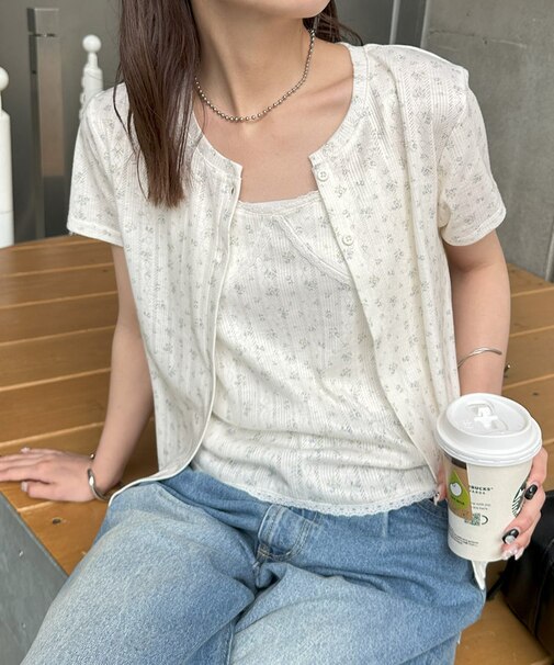 【umm.】小花柄パターンメッシュアンサンブル