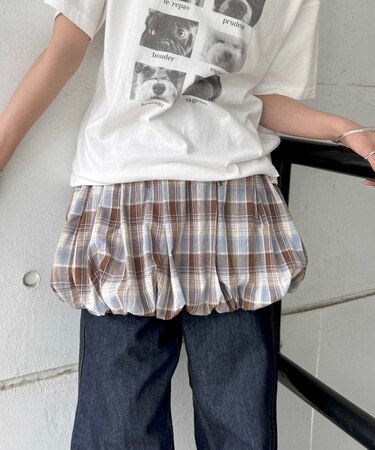 【umm.】チェックバルーンミニスカート