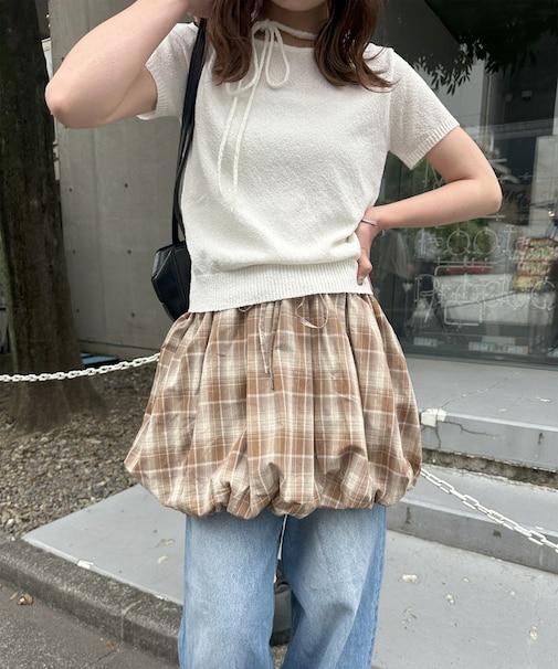 【umm.】チェックバルーンミニスカート