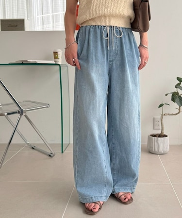 ライトオンスデニムイージーワイドパンツ
