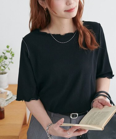 配色リブメロー5分袖《WEB限定カラーあり》