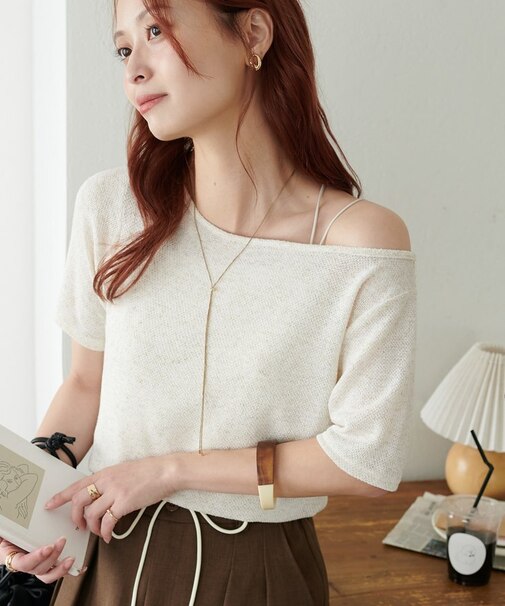 ニットソー2WAYワンショル5分袖