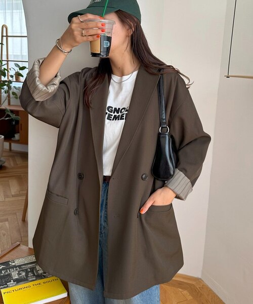 DISCOAT　今季完売　Wブレストオーバージャケット ブラウン Discoat ジャケット テーラードジャケット 「ユニセックス」Wブレスト