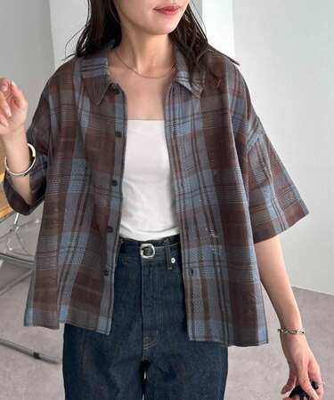 【ユニセックス】シアーメッシュチェックシャツ