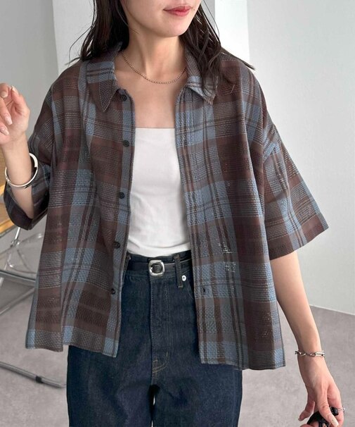 【ユニセックス】シアーメッシュチェックシャツ