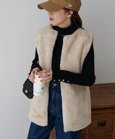 【WEB限定】フェイクファーロングベスト