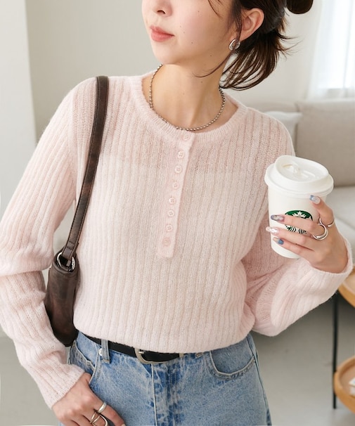 モヘアヘンリーネックプルオーバー