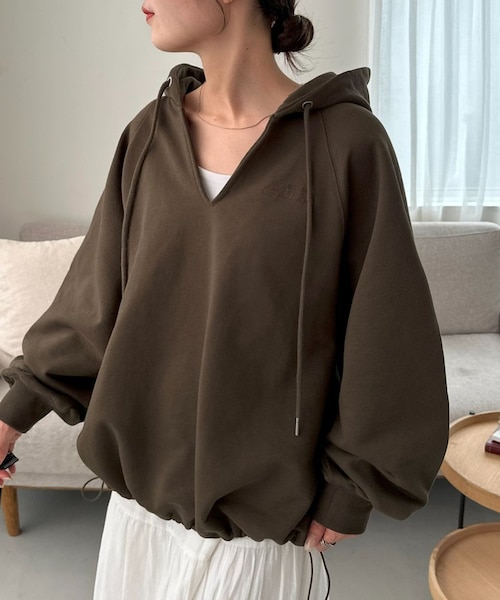 DISCOAT ワンポイント刺繍スウェットドロストフーディ ユニセックス】ワンポイント刺繍スウェットドロストフーディ｜ディス