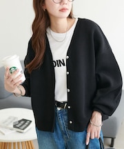 メタル釦スウェットライクカーディガン