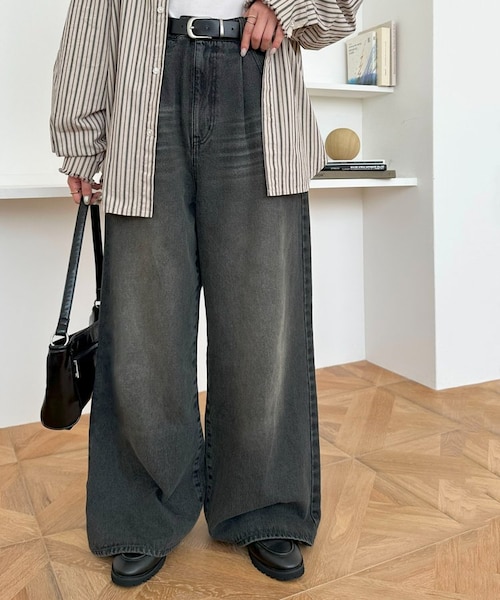 【新品・タグ付】DISCOAT オーバーダイタックデニムワイドパンツ 新色追加/ユニセックス】オーバーダイタックデニムワイドパンツ