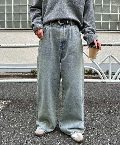 【新品・タグ付】DISCOAT オーバーダイタックデニムワイドパンツ 新色追加/ユニセックス】オーバーダイタックデニムワイドパンツ