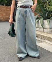 【新色追加/ユニセックス】オーバーダイタックデニムワイドパンツ