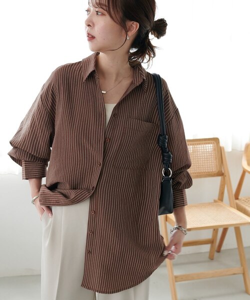 【未使用・タグ付】BF SHIRTS/ストライプ/ブラウン 中古・古着通販】CASEY CASEY (ケーシーケーシー) ストライプシャツ