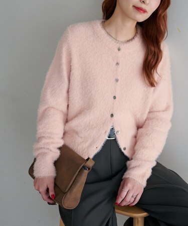 フェザーヤーンクルーカーディガン《WEB限定カラーあり》