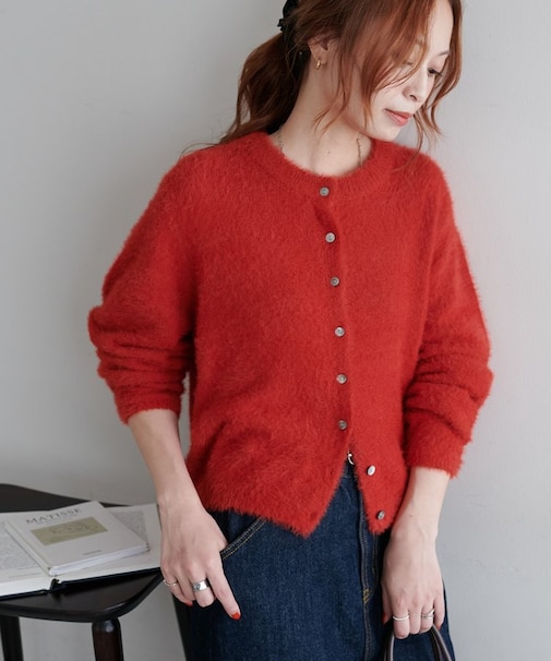 フェザーヤーンクルーカーディガン《WEB限定カラーあり》