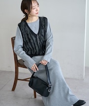 フリンジベスト付ニットワンピース