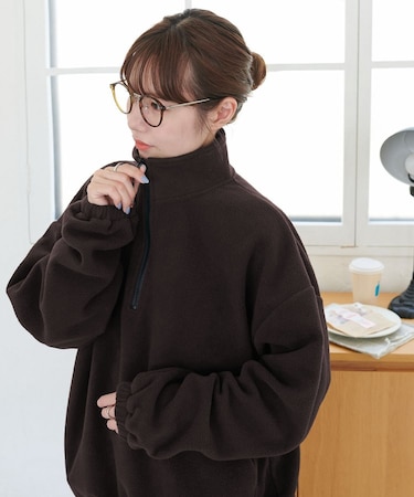 【ユニセックス】フリースハーフジップ