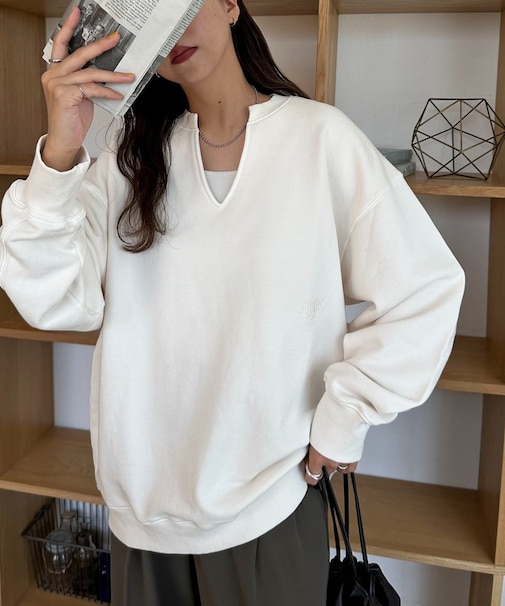 【ユニセックス】ワンポイント刺繍ピグメントスキッパースウェット