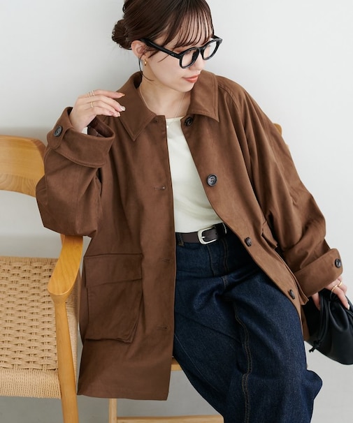 【こなれて差が付く!】フェイクスエードカーコート